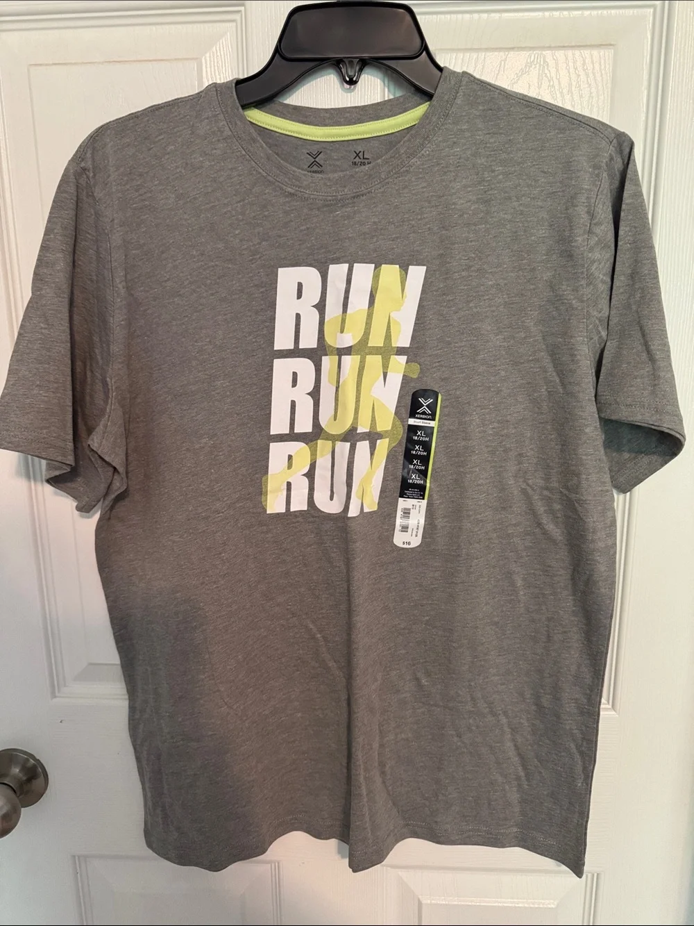NWT Xersion Boys Gray 'RUN' Graphic Tee with Yellow Accent